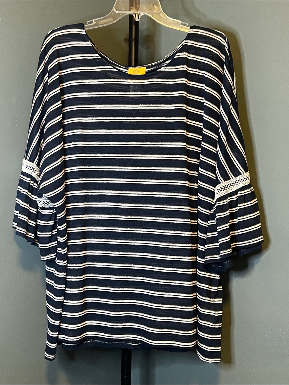 Ruby Rd. Navy & White Striped Bell Sleeve Tunic